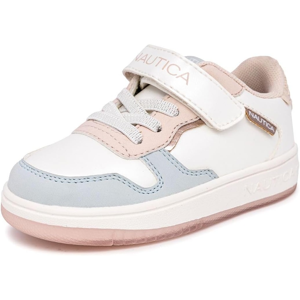 image:imageNautica Kids Girls Sneakers with Adjustable Strap and Bungee Straps  Comfortable Casual Shoes ToddlerLittle KidWhite Pinkalmina