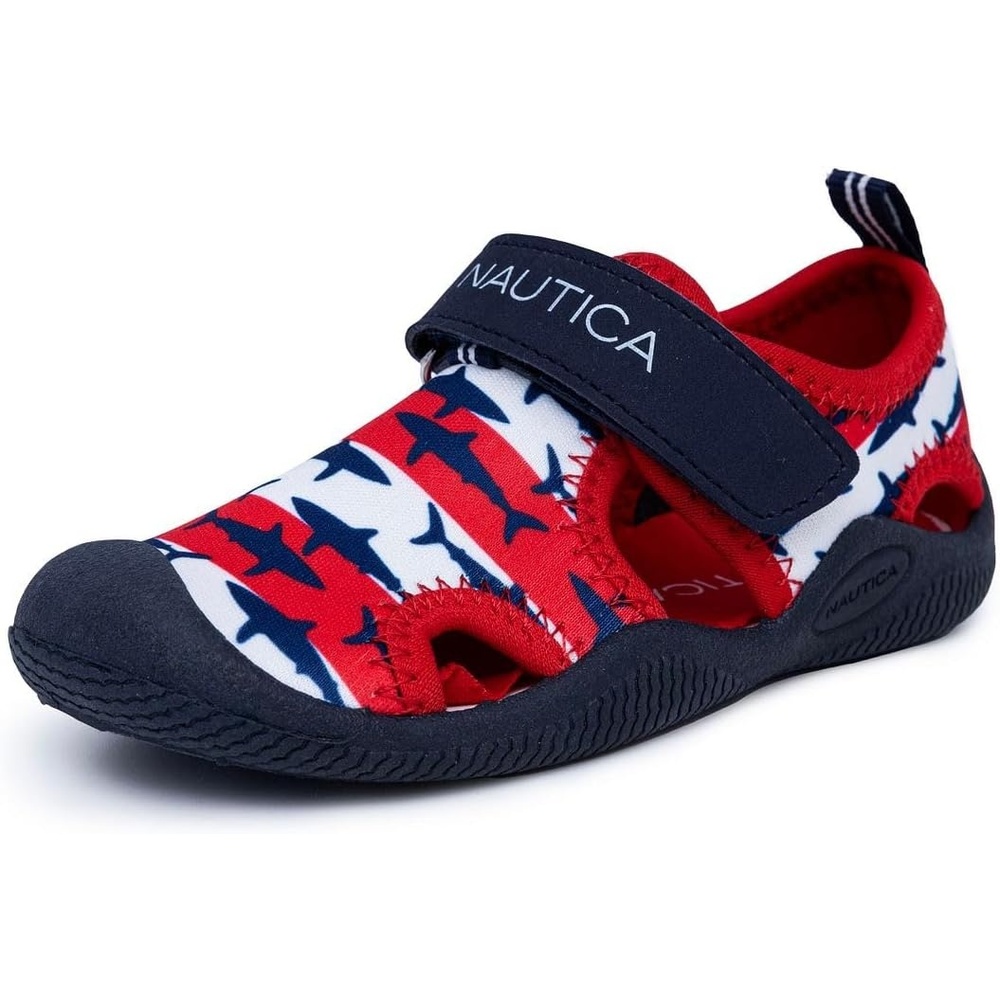 image:imageNautica Kids Water Shoes for Boys Girls Toddler Quick Dry Swim Shoes Aqua Socks Beach Pool Closed Toe Barefoot Summer Watershoes for Toddlers Size 512Rwb Shark Stripe