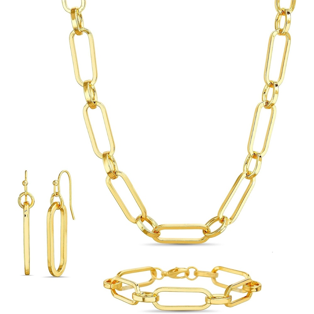 image:imageNautica Link Chain Necklace Earring Bracelet Set for Women 14K Yellow Gold Plated Alloy