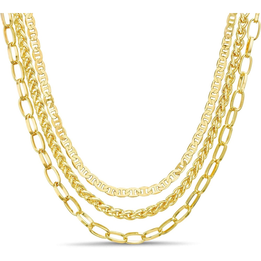 image:imageNautica Mariner Link Wheat Chain Necklace Set for Women 14K Yellow Gold Plated Alloy 14  20 Inches