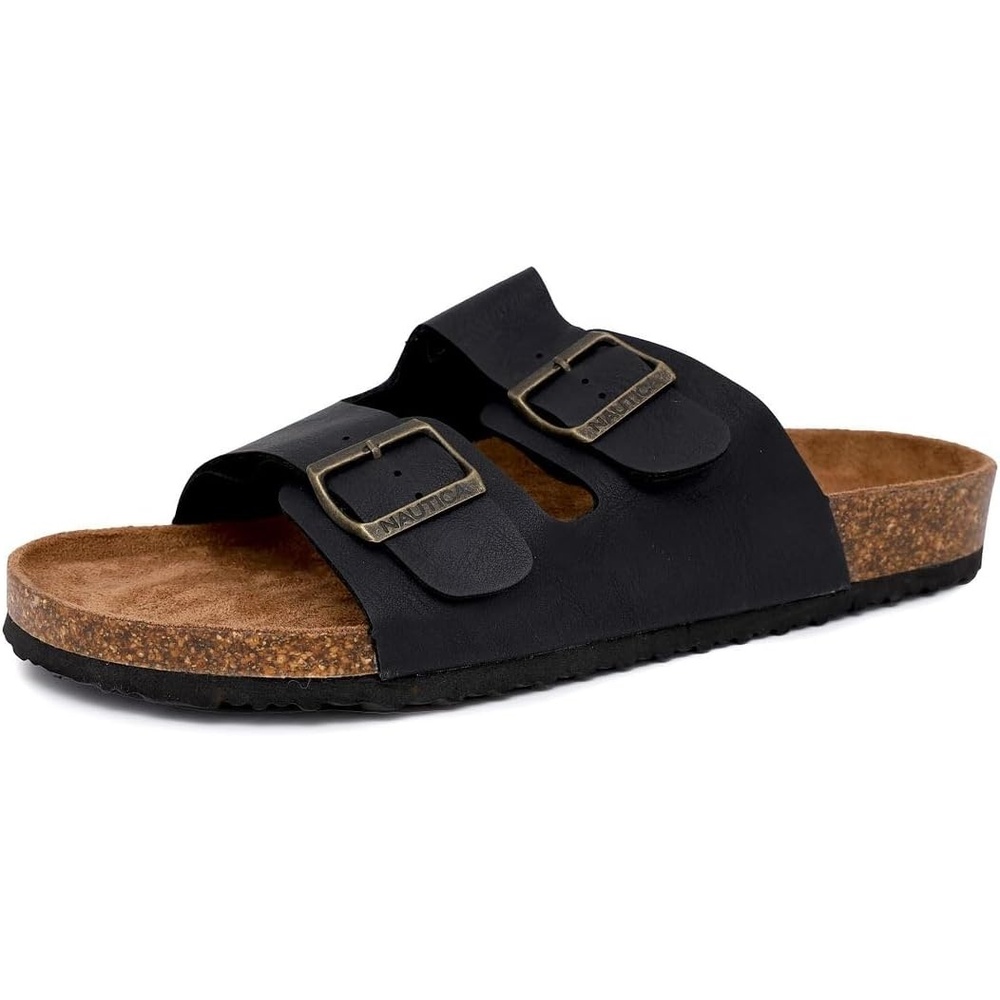image:imageNautica Mens Sandals Casual Slides with 2 Adjustable Buckle Straps and Cork Footbed for Ultimate Comfort and Style RegularWide Width Big SizeBlack Tumbledtriun