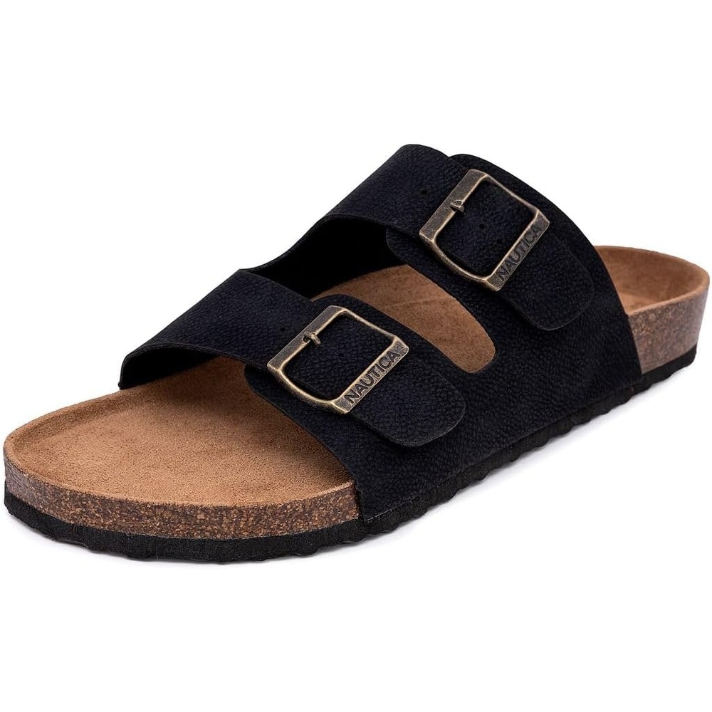 image:imageNautica Mens Sandals Casual Slides with 2 Adjustable Buckle Straps and Cork Footbed for Ultimate Comfort and Style RegularWide Width Big SizeBlack X Tumbled