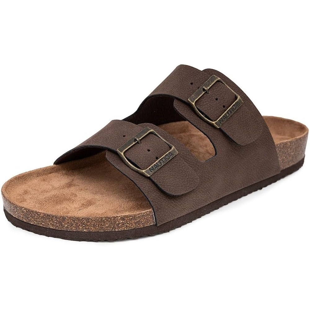 image:imageNautica Mens Sandals Casual Slides with 2 Adjustable Buckle Straps and Cork Footbed for Ultimate Comfort and Style RegularWide Width Big SizeEspresso