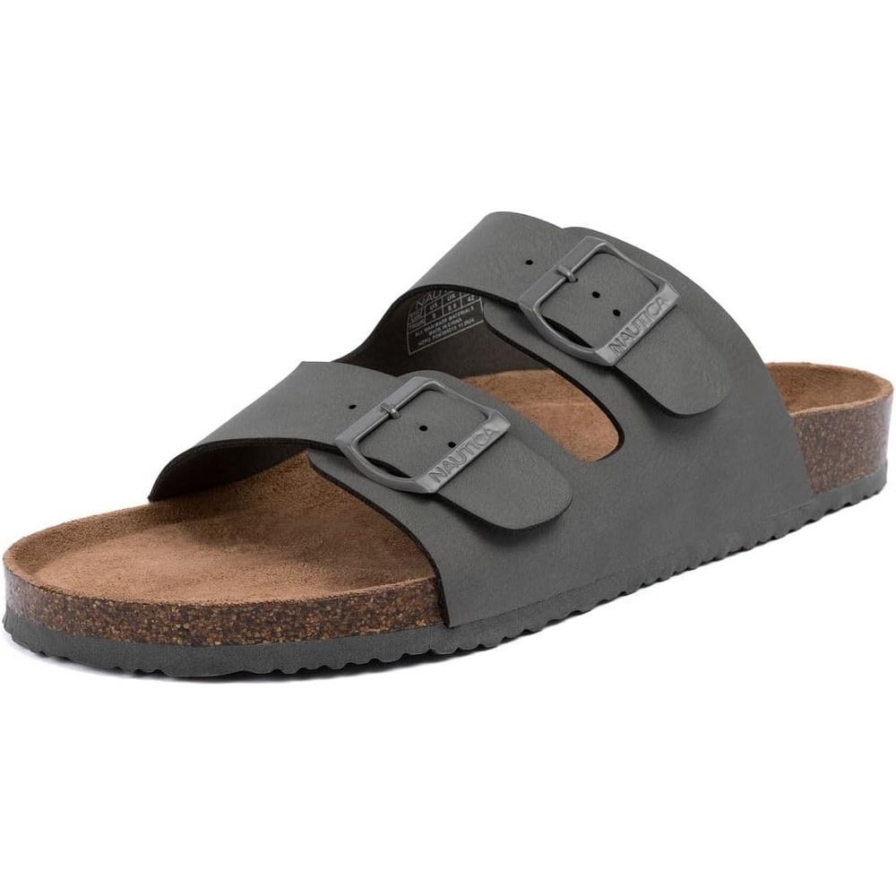 image:imageNautica Mens Sandals Casual Slides with 2 Adjustable Buckle Straps and Cork Footbed for Ultimate Comfort and Style RegularWide Width Big SizeGrey Monotriun