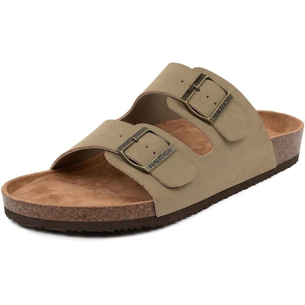 image:imageNautica Mens Sandals Casual Slides with 2 Adjustable Buckle Straps and Cork Footbed for Ultimate Comfort and Style RegularWide Width Big SizeLight Tantriun