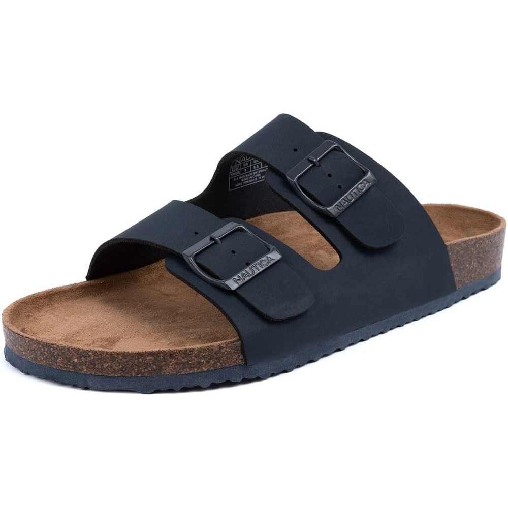 image:imageNautica Mens Sandals Casual Slides with 2 Adjustable Buckle Straps and Cork Footbed for Ultimate Comfort and Style RegularWide Width Big SizeNavy Monotriun