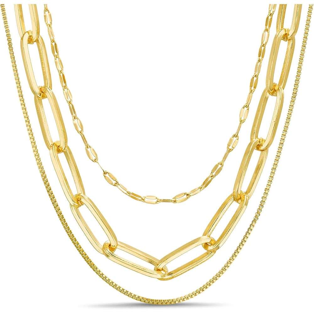 image:imageNautica Mirror Box Paper Clip Chain Necklace Set for Women 14K Yellow Gold Plated Alloy 1626 Inches