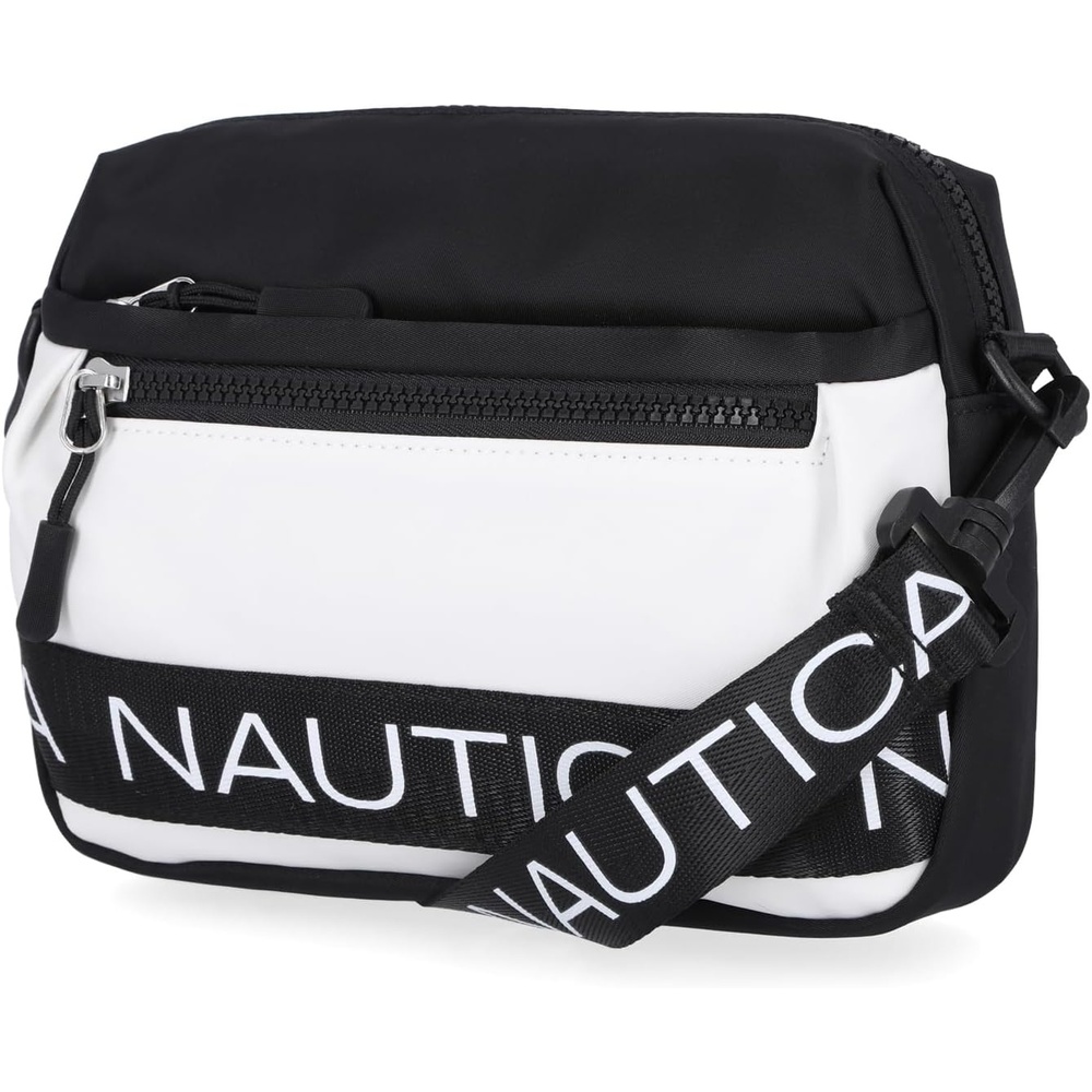 image:imageNautica Nylon Bean crossbodyBelt Bag adjustable shoulder strapBlackWhite