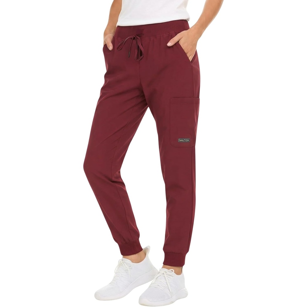 image:imageNautica Scrub Pants for Women Breathable Drawstring Jogger Scrubs for Women 5 Pocket Stretch Soft Scrub Bottoms for WomanCabernet