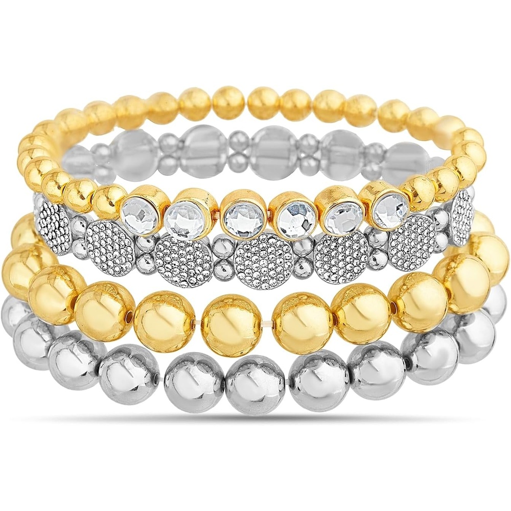 image:imageNautica Stretch Bead Stacking Bracelet Set for Women Rhodium amp 14K Yellow Gold Plated Alloy