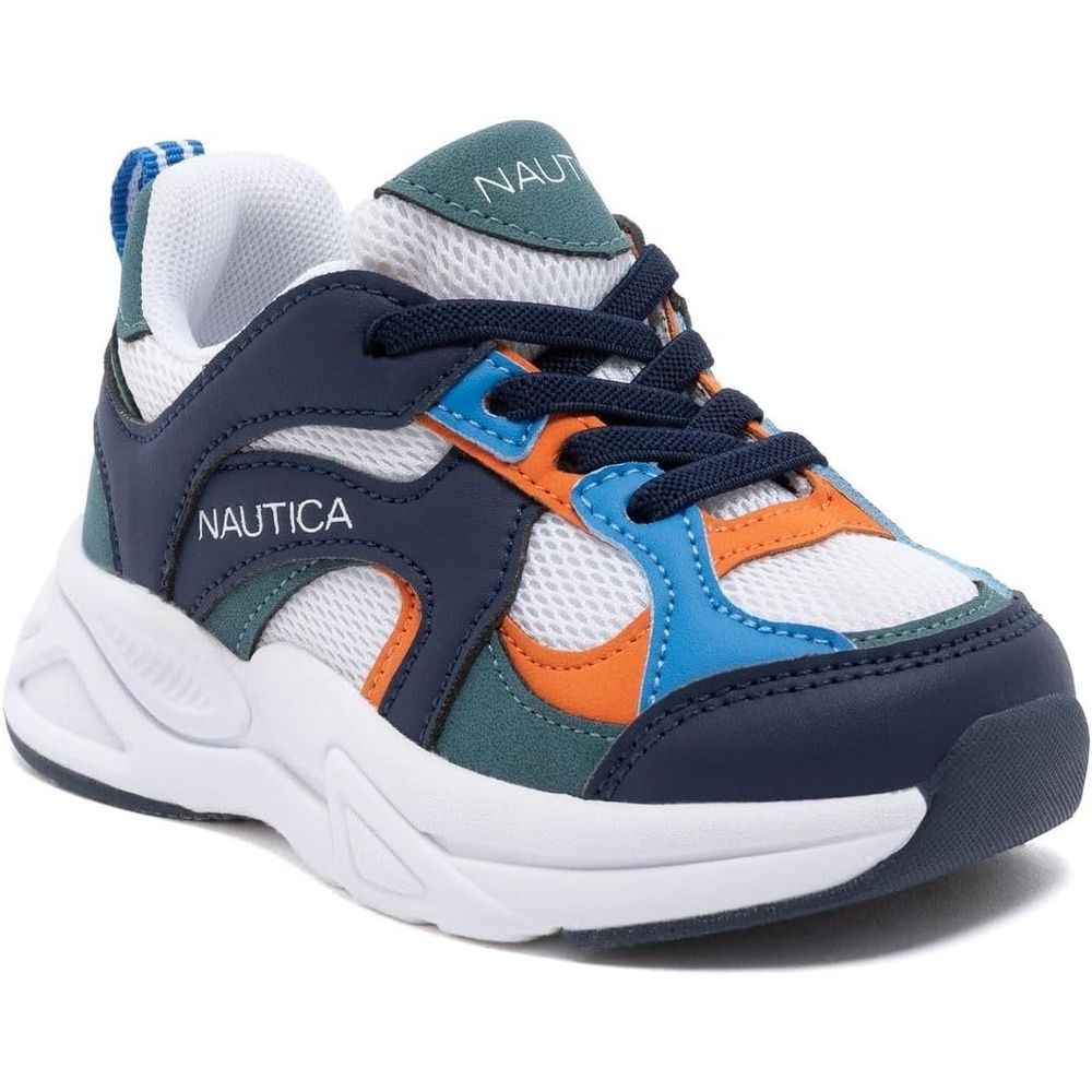 image:imageNautica Toddler Boys amp Girls Athletic Running Sneakers Lightweight Breathable Mesh Tennis Shoes with Bungee Laces Comfortable Walking amp School FootwearNavy Teal Orange