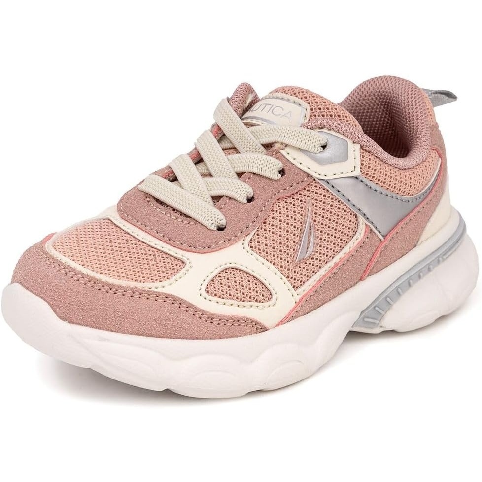 image:imageNautica Toddler Boys amp Girls Athletic Running Sneakers Lightweight Breathable Mesh Tennis Shoes with Bungee Laces Comfortable Walking amp School FootwearPink Bone Grey