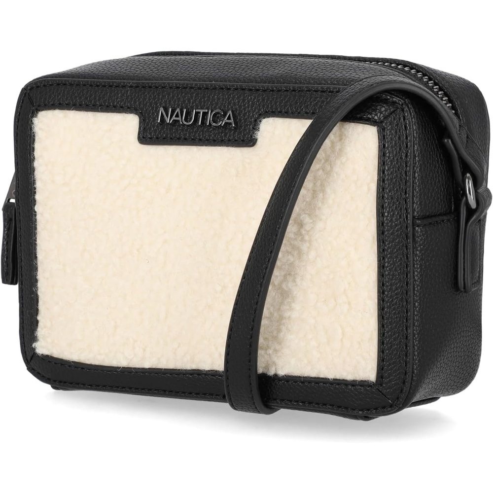 image:imageNautica Womens Candid Camera Adjustable Crossbody BagBlack Sherpa