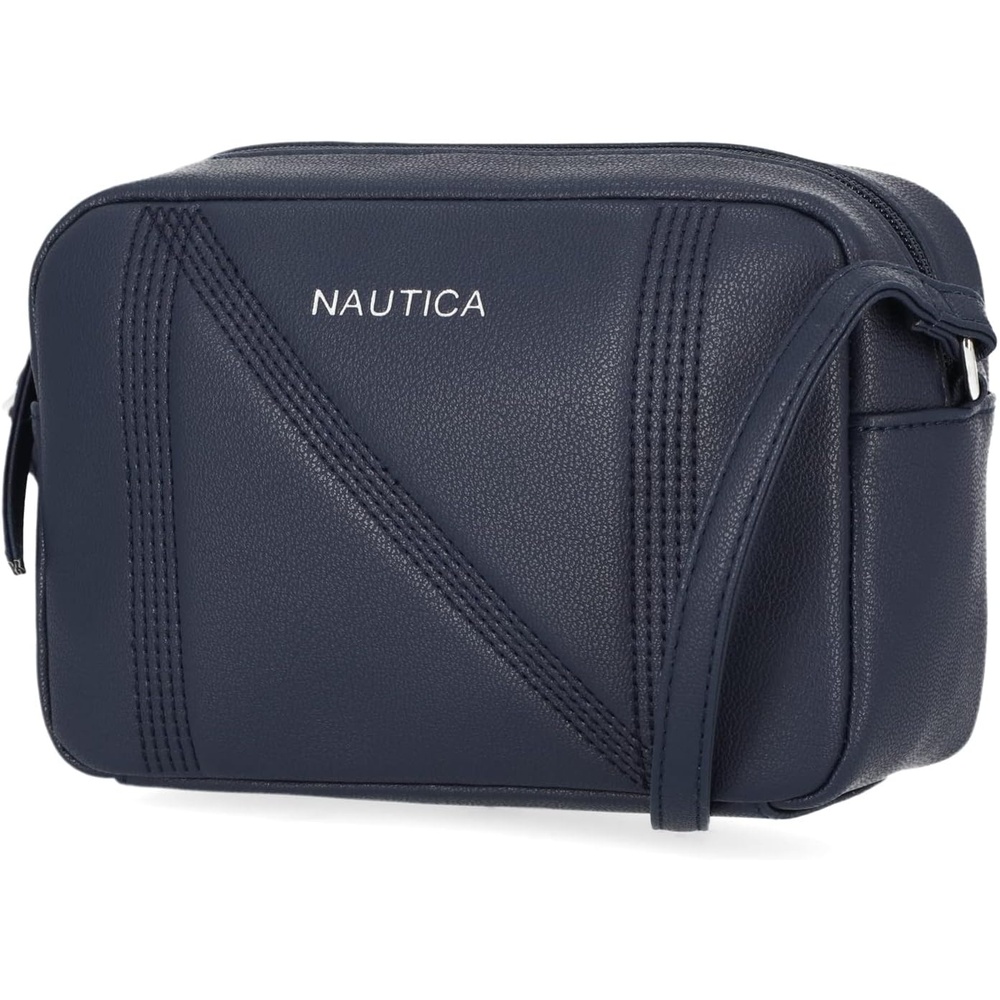 image:imageNautica Womens Candid Camera Adjustable Crossbody BagVariegated Logo Embossed Black