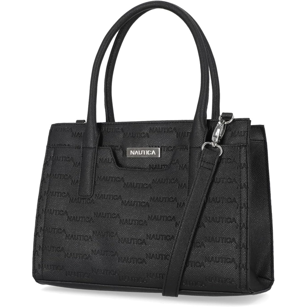 image:imageNautica Womens Sandy Jr Top Handel Satchel with Removable Crossbody StrapBlack Embossed Logo