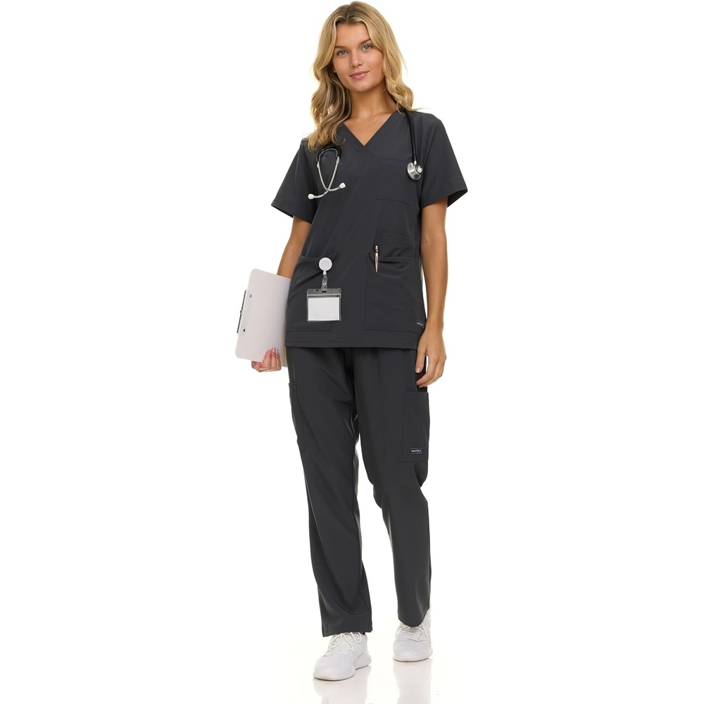 image:imageNautica Womens Scrub Set 9Pocket Breathable amp Stretchy Pants amp TopsCharcoal