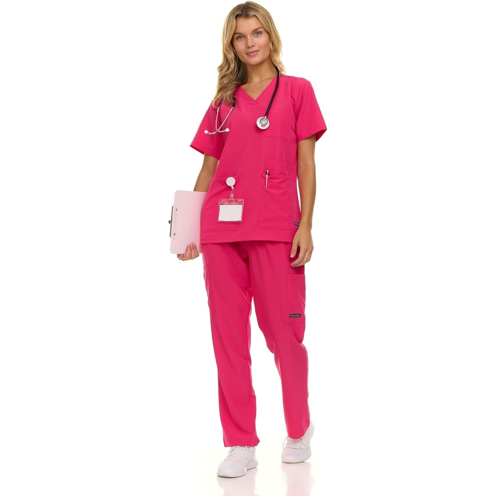 image:imageNautica Womens Scrub Set 9Pocket Breathable amp Stretchy Pants amp TopsFuschia