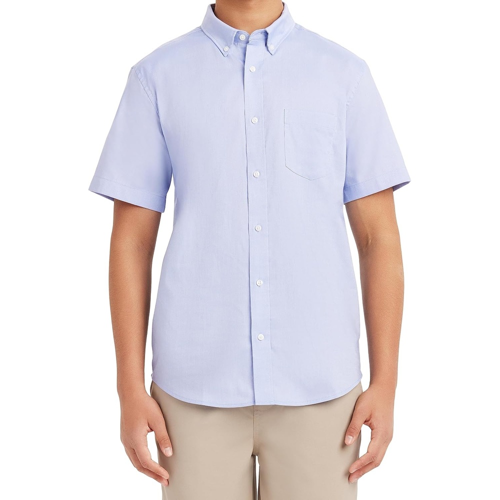 image:imageNautica Young Mens Uniform Short Sleeve Performance Oxford ButtonDown ShirtOx Blue