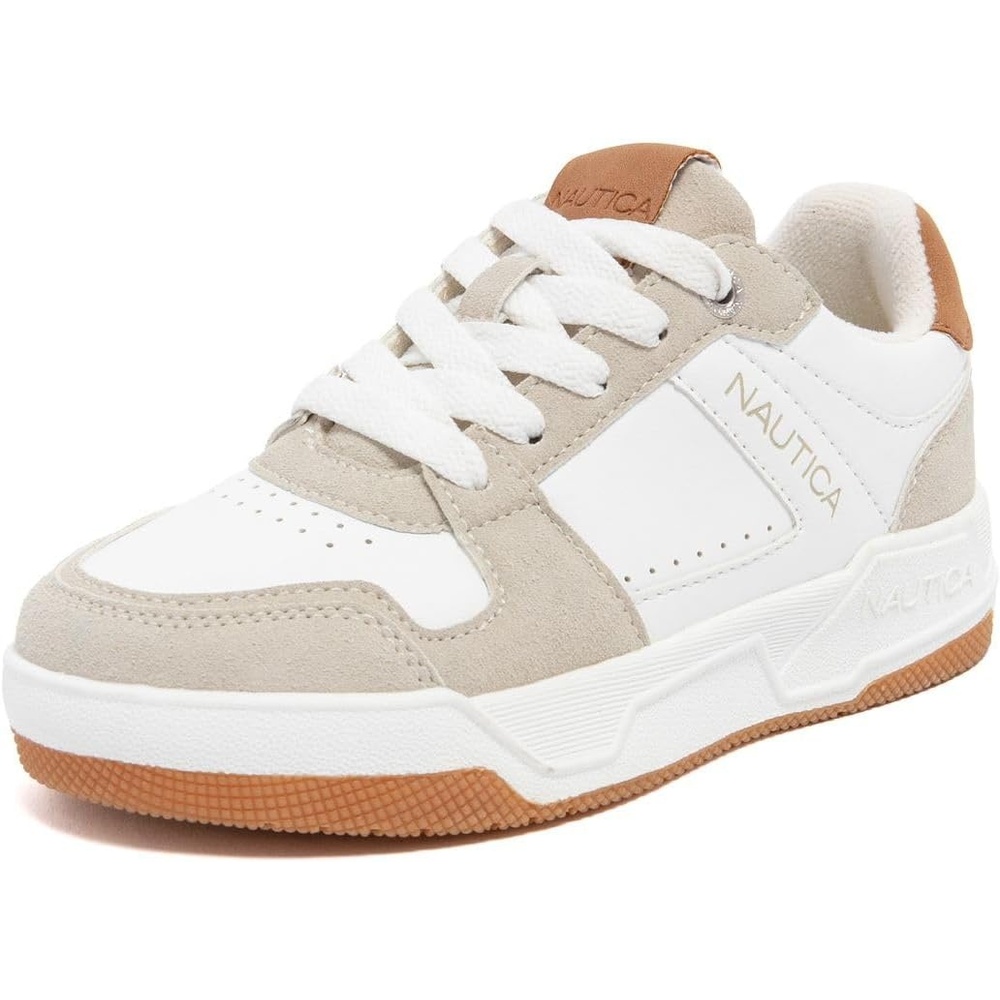 image:imageNautica Youth Athletic Sneakers Comfortable LaceUp Tennis Shoes for Boys and Girls Durable Casual Sport Footwear for School Gym and Daily WearWhite Taupe Tan