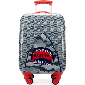 NAUTICA Kids Luggage – 18″ Airline Approved Rolling Hardside Upright Carry-on Suitcase with Wheels (Pirate Ahoy)(Shark Attack)