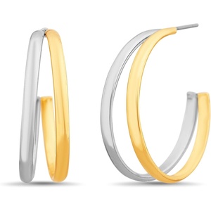 Nautica 30 mm Split Hoop Earrings for Women Rhodium & 14K Yellow Gold Plated Alloy