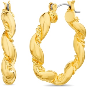 Nautica 30 mm Wavy Hoop Earrings for Women 14K Yellow Gold Plated Alloy