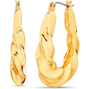 Nautica 33 mm Twisted Oval Hoop Earrings for Women 14K Yellow Gold Plated Alloy