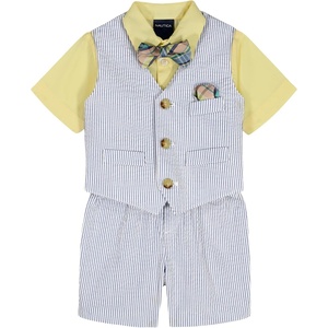 Nautica Baby Boys 4-piece Suit Set with Dress Shirt, Vest, Pants, and Tie(Blue Seersucker)