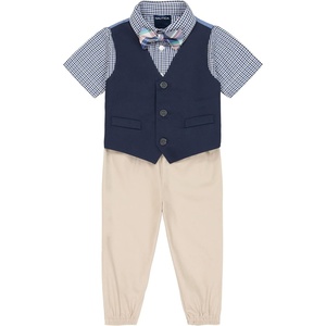Nautica Baby Boys 4-piece Suit Set with Dress Shirt, Vest, Pants, and Tie(Khaki Short Sleeve)