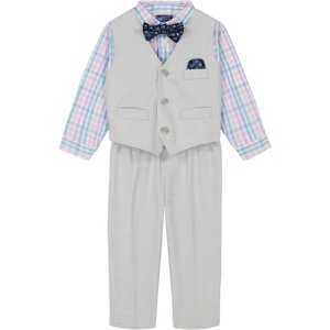 Nautica Baby Boys 4-piece Suit Set with Dress Shirt, Vest, Pants, and Tie(Light Grey/Plaid)