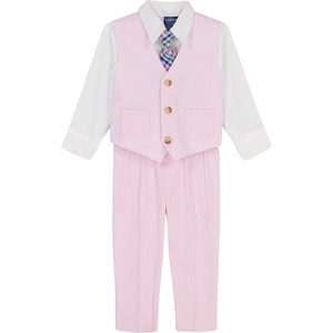 Nautica Baby Boys 4-piece Suit Set with Dress Shirt, Vest, Pants, and Tie(Pink Seersucker)
