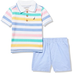 Nautica Boys 2pc Polo Short Set(Stripes/Light Blue)