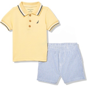 Nautica Boys 2pc Polo Short Set(Yellow/Blue Stripe)