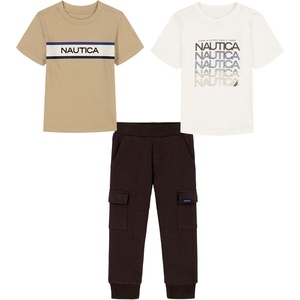 Nautica Boys’ 3 Pc Two Tee Pant Set(Cannoli Cream/White Pepper/Java)