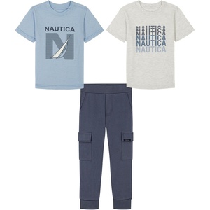 Nautica Boys’ 3 Pc Two Tee Pant Set(Farina Heather/Cerulean/Vintage Indigo)