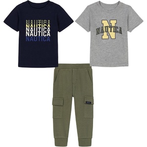 Nautica Boys’ 3 Pc Two Tee Pant Set(Heather Mist/Navy Blazer/Deep Lichen Green)