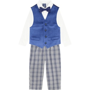 Nautica Boys’ 4-piece Formal Suit Set with Vest, Pants, Collared Dress Shirt, and Tie(Blue Velvet)