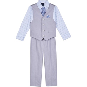 Nautica Boys’ 4-piece Formal Suit Set with Vest, Pants, Collared Dress Shirt, and Tie(Grey Mouse)