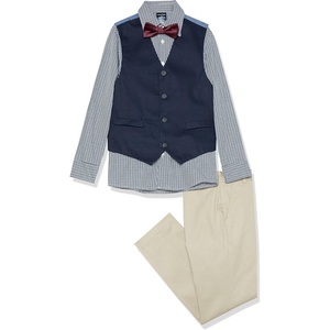 Nautica Boys’ 4-piece Formal Suit Set with Vest, Pants, Collared Dress Shirt, and Tie(Khaki)