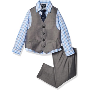 Nautica Boys’ 4-piece Formal Suit Set with Vest, Pants, Collared Dress Shirt, and Tie(Light Grey)