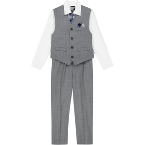 Nautica Boys’ 4-piece Formal Suit Set with Vest, Pants, Collared Dress Shirt, and Tie(Light Grey Deco Sharkskin)