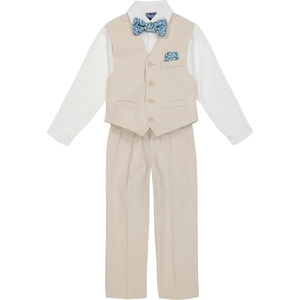 Nautica Boys’ 4-piece Formal Suit Set with Vest, Pants, Collared Dress Shirt, and Tie(Light Khaki/Floral)