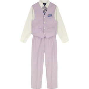 Nautica Boys’ 4-piece Formal Suit Set with Vest, Pants, Collared Dress Shirt, and Tie(Pastel Lilac)