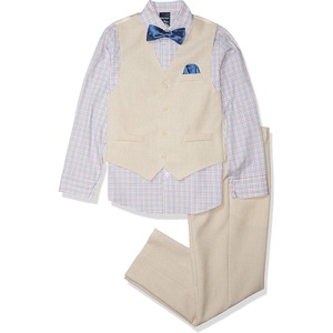 Nautica Boys’ 4-piece Formal Suit Set with Vest, Pants, Collared Dress Shirt, and Tie(Silver Birch)