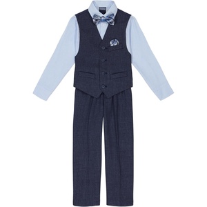 Nautica Boys’ 4-piece Formal Suit Set with Vest, Pants, Collared Dress Shirt, and Tie(Tanzanite Blue)