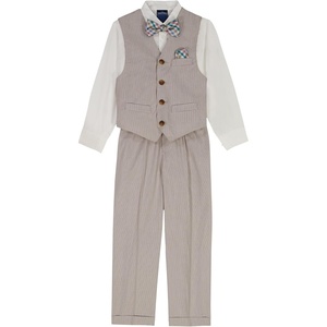 Nautica Boys’ 4-piece Formal Suit Set with Vest, Pants, Collared Dress Shirt, and Tie(Wheat Stripe)