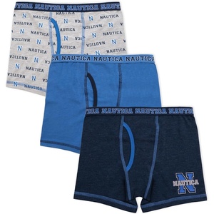 Nautica Boys Boxer Briefs – 3/6 Pack Comfort Stretch Cotton Kids Underwear Boxers for Boys with Contour Pouch (Sizes: 6-18)(Navy/Blue/Print-3pk)