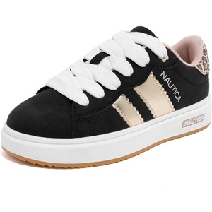Nautica Boys Girls Casual Fashion Shoes – Comfortable Soccer Classic Walking Tennis Sneakers for Kids – Breathable, Lightweight & Flexible (Lace Up/Bungee)(Black Gold)