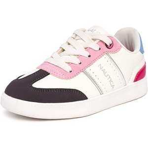 Nautica Boys Girls Casual Fashion Shoes – Comfortable Soccer Classic Walking Tennis Sneakers for Kids – Breathable, Lightweight & Flexible (Lace Up/Bungee)(Ivory Pink)