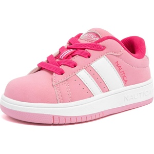 Nautica Boys Girls Casual Fashion Shoes – Comfortable Soccer Classic Walking Tennis Sneakers for Kids – Breathable, Lightweight & Flexible (Lace Up/Bungee)(Pink Neon Pink-scottford)